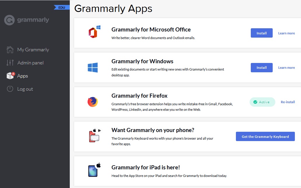 list of grammarly applications